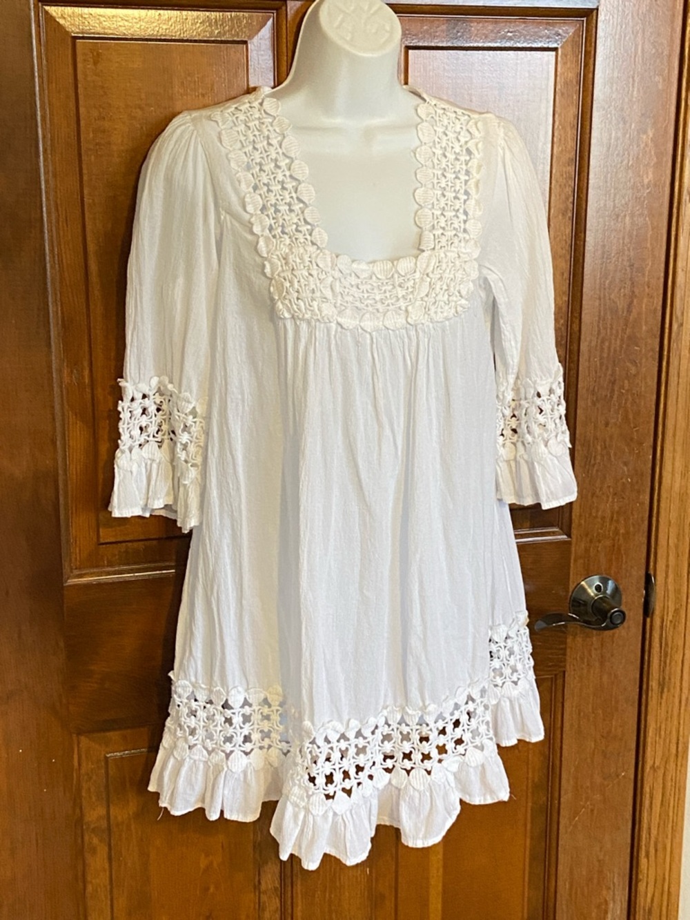 Cute Options BOHO Cotton Beach Cover up Dress Blouse Crochet Lace Size Medium - Picture 3 of 11